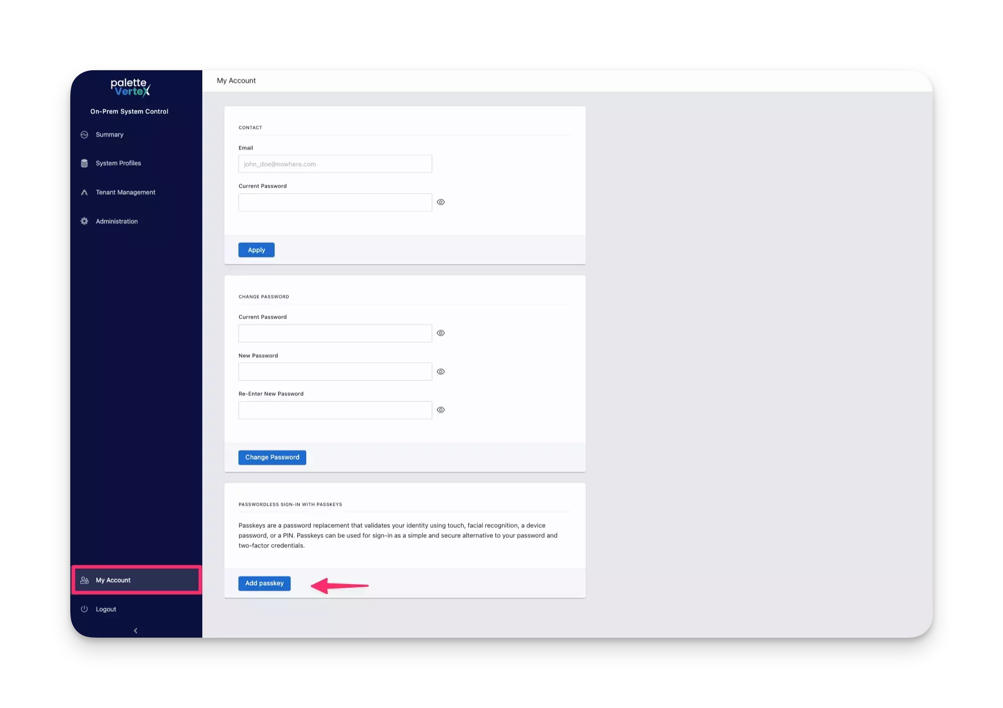 View of the adding passkey view